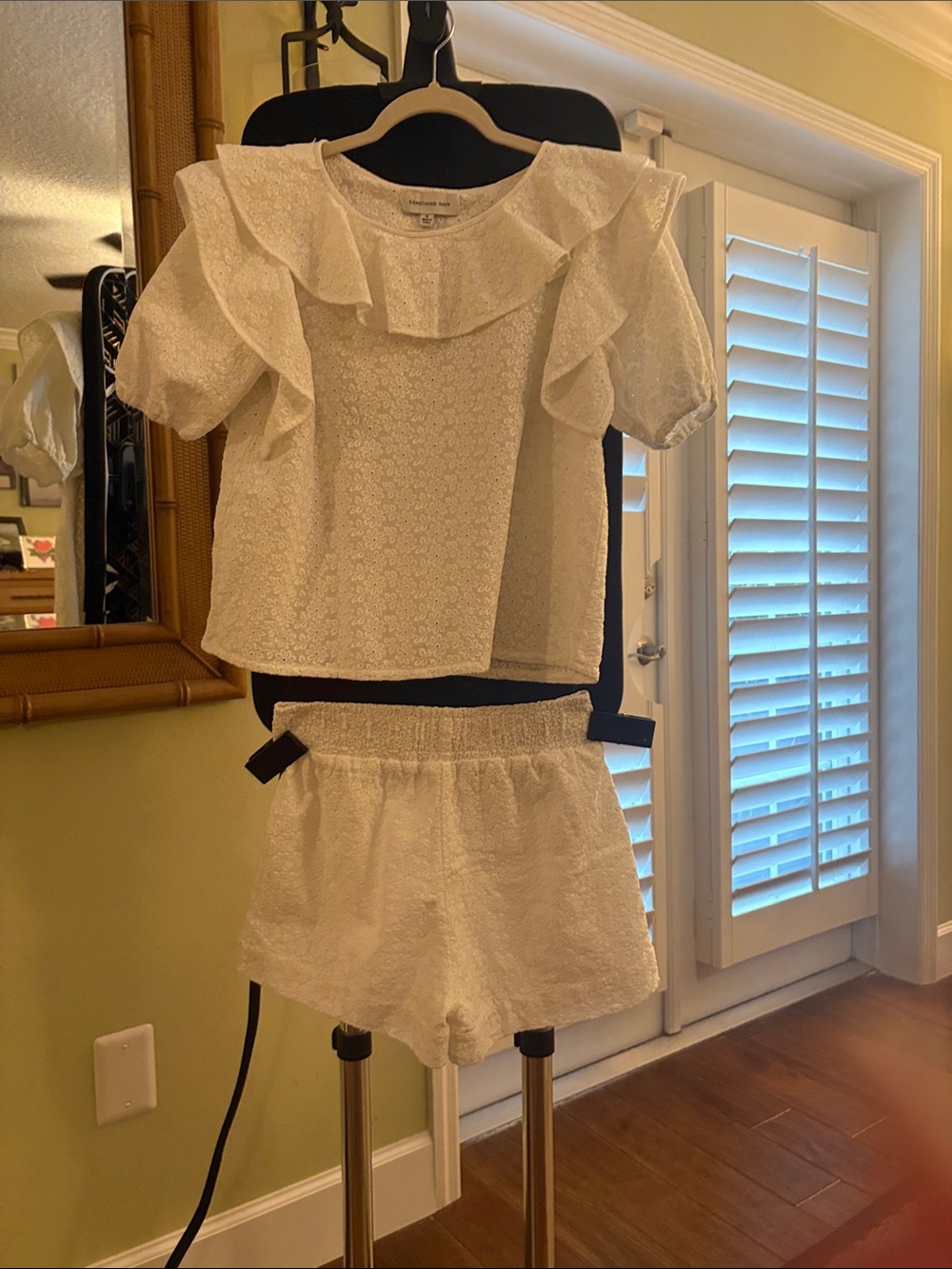 Something Navy White Eyelet Ruffle Top & Shorts Set